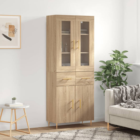 Hoge kast 69,5x34x180 cm bewerkt hout sonoma eikenkleurig is nu te koop bij PeponiXL, paradijselijk wonen!