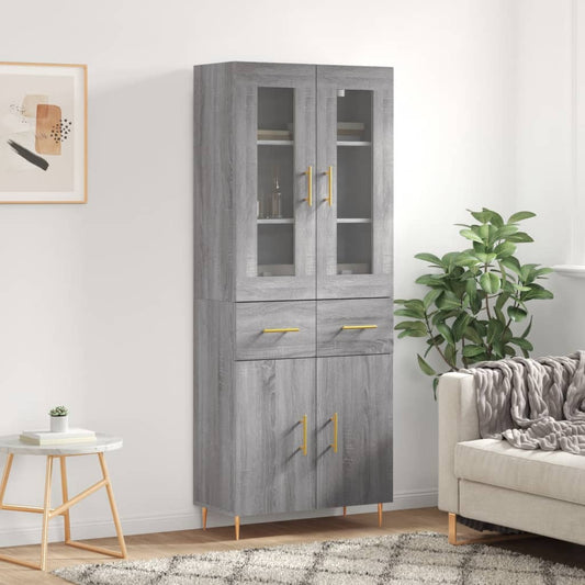 Hoge kast 69,5x34x180 cm bewerkt hout grijs sonoma eikenkleurig is nu te koop bij PeponiXL, paradijselijk wonen!