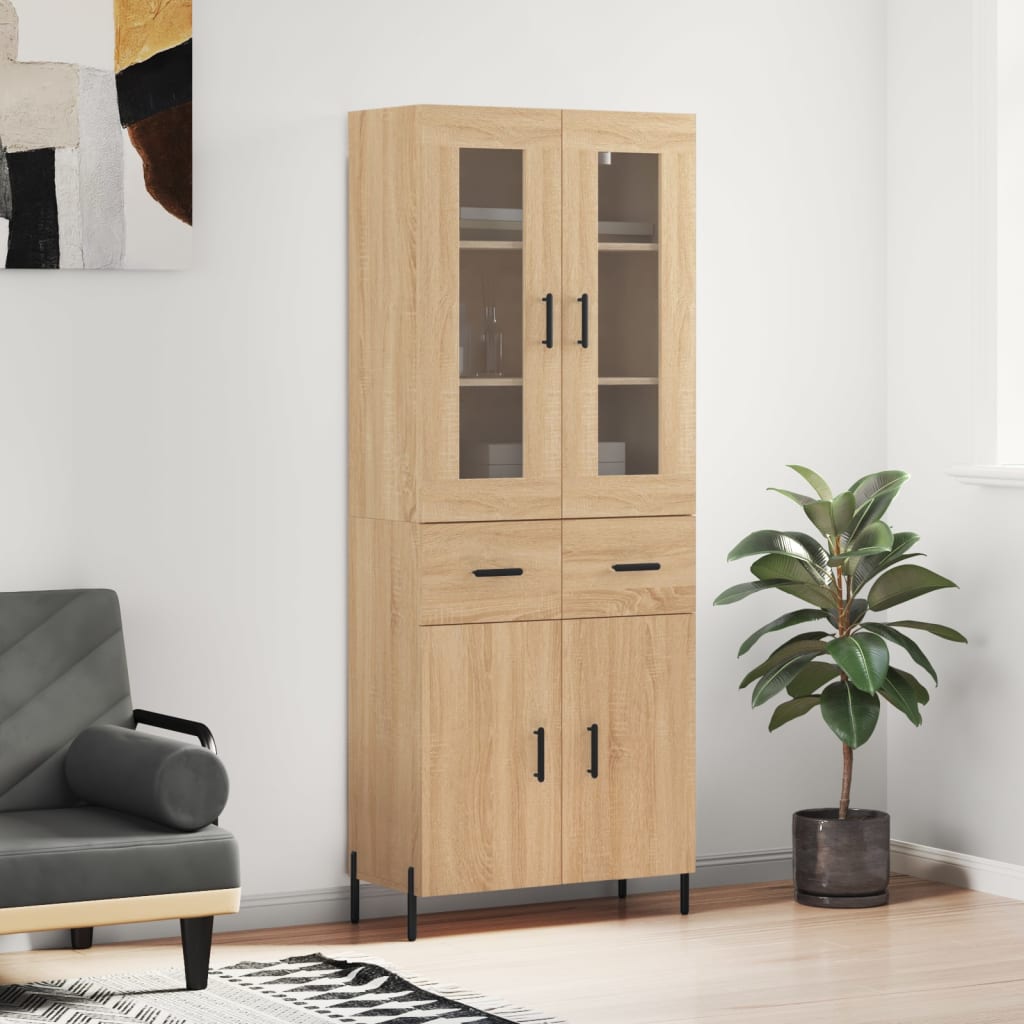 Hoge kast 69,5x34x180 cm bewerkt hout sonoma eikenkleurig is nu te koop bij PeponiXL, paradijselijk wonen!