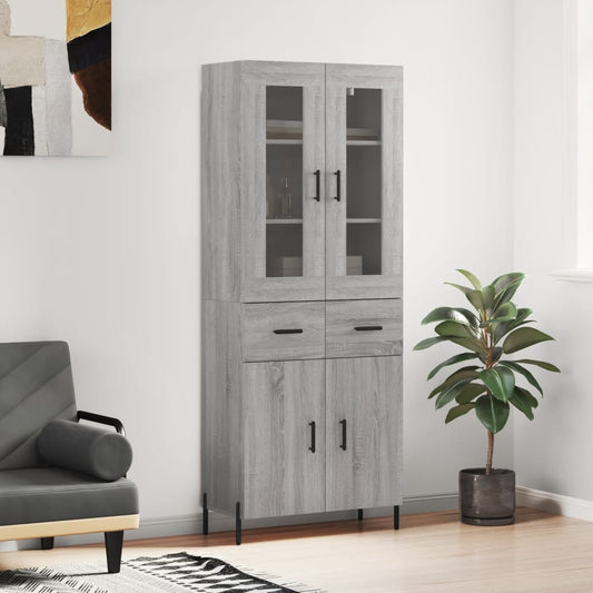 Hoge kast 69,5x34x180 cm bewerkt hout grijs sonoma eikenkleurig is nu te koop bij PeponiXL, paradijselijk wonen!