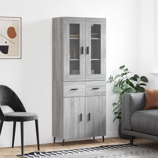 Hoge kast 69,5x34x180 cm bewerkt hout grijs sonoma eikenkleurig is nu te koop bij PeponiXL, paradijselijk wonen!