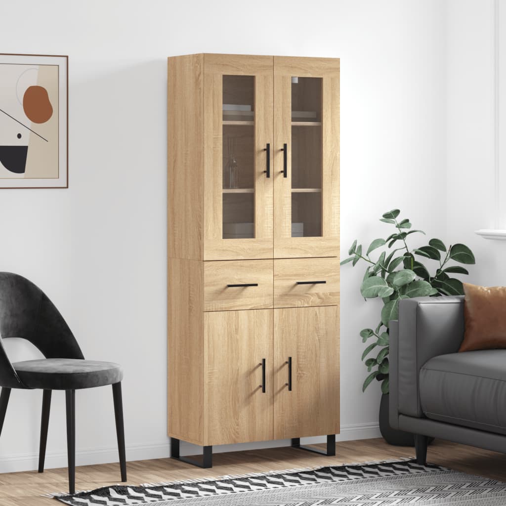 Hoge kast 69,5x34x180 cm bewerkt hout sonoma eikenkleurig is nu te koop bij PeponiXL, paradijselijk wonen!