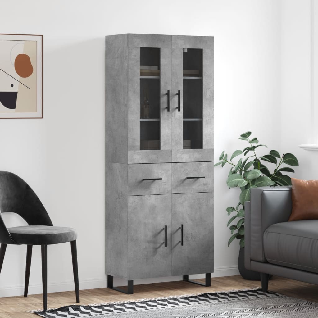 Hoge kast 69,5x34x180 cm bewerkt hout betongrijs is nu te koop bij PeponiXL, paradijselijk wonen!