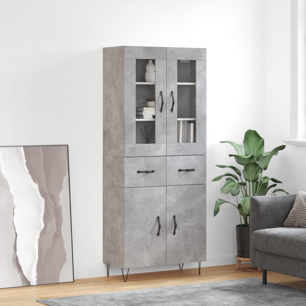 Hoge kast 69,5x34x180 cm bewerkt hout betongrijs is nu te koop bij PeponiXL, paradijselijk wonen!