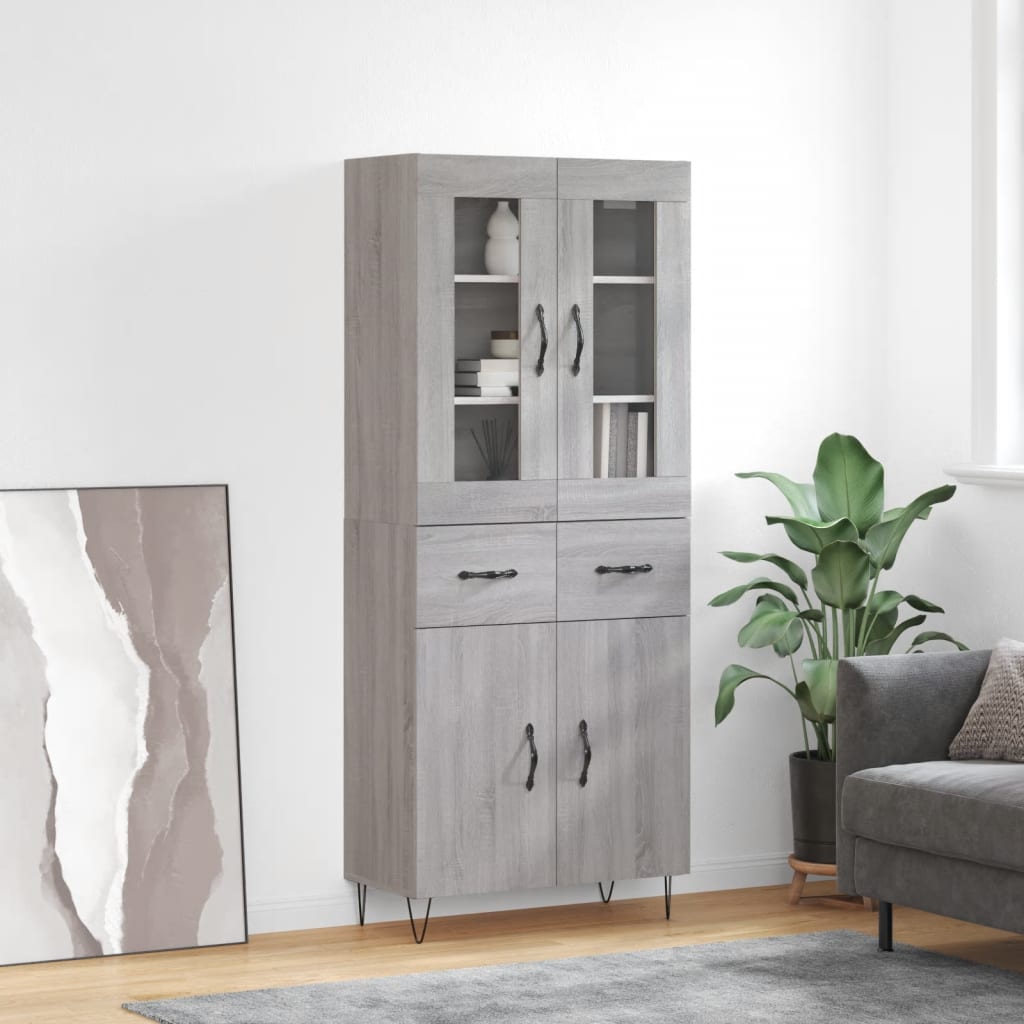 Hoge kast 69,5x34x180 cm bewerkt hout grijs sonoma eikenkleurig is nu te koop bij PeponiXL, paradijselijk wonen!