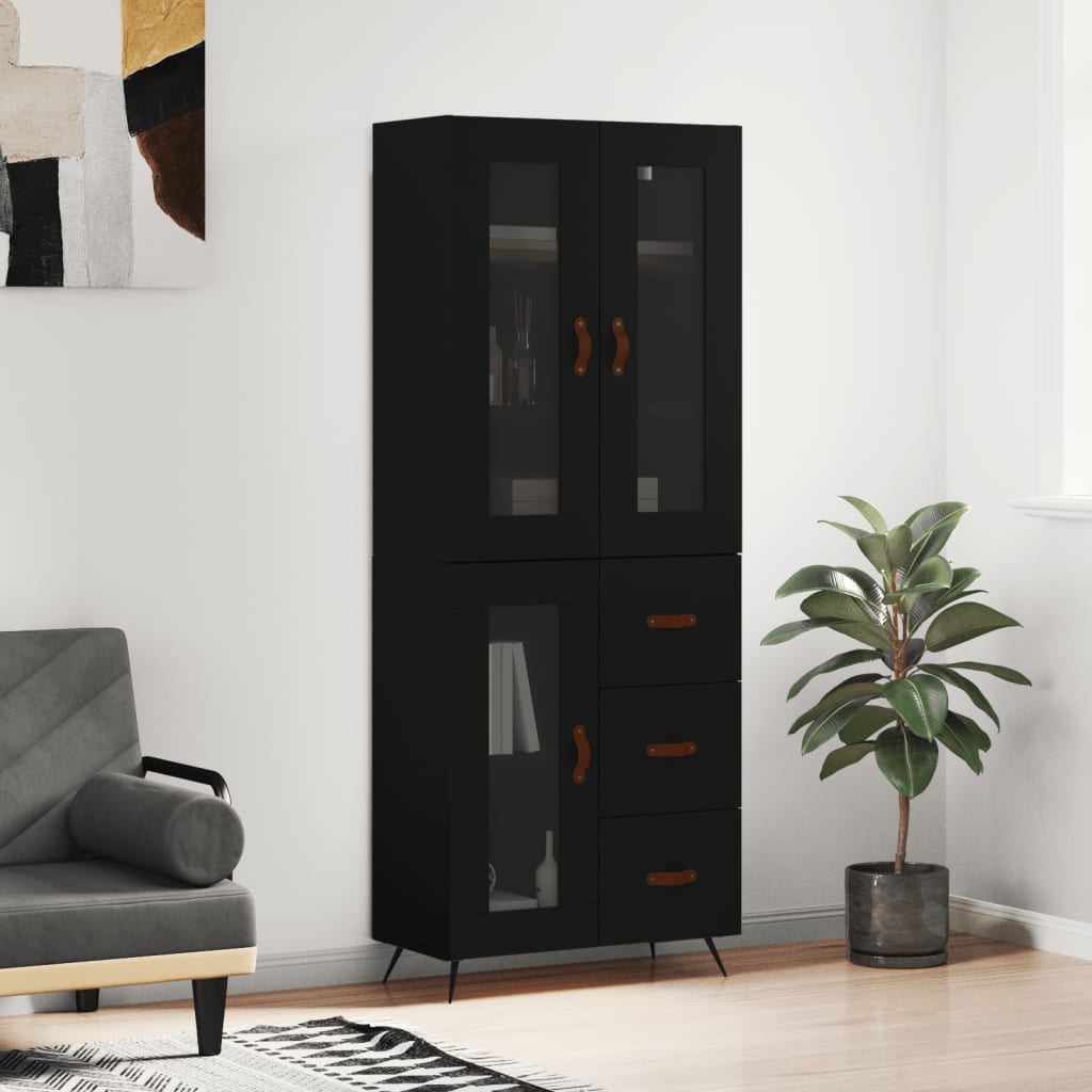 Hoge kast 69,5x34x180 cm bewerkt hout zwart is nu te koop bij PeponiXL, paradijselijk wonen!