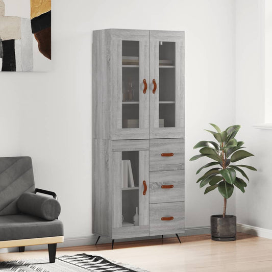 Hoge kast 69,5x34x180 cm bewerkt hout grijs sonoma eikenkleurig is nu te koop bij PeponiXL, paradijselijk wonen!