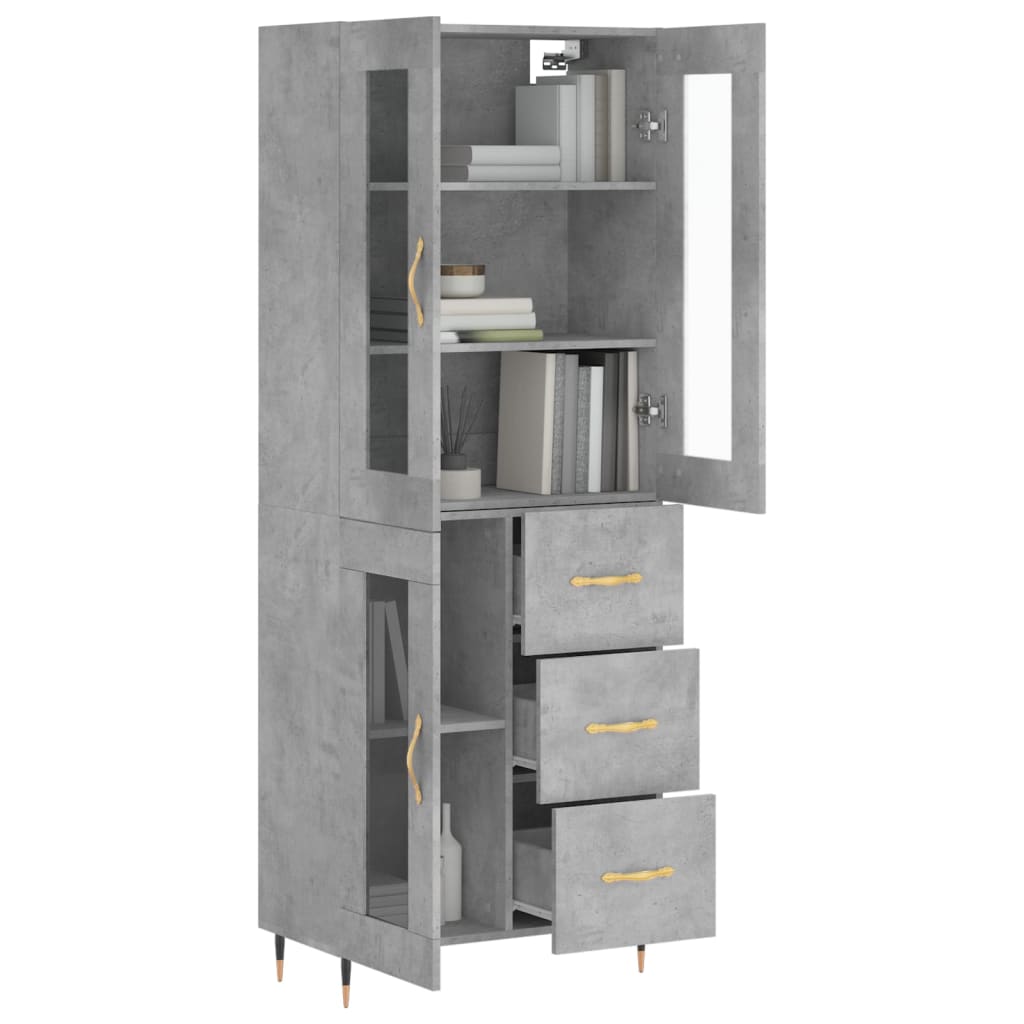 Hoge kast 69,5x34x180 cm bewerkt hout betongrijs is nu te koop bij PeponiXL, paradijselijk wonen!