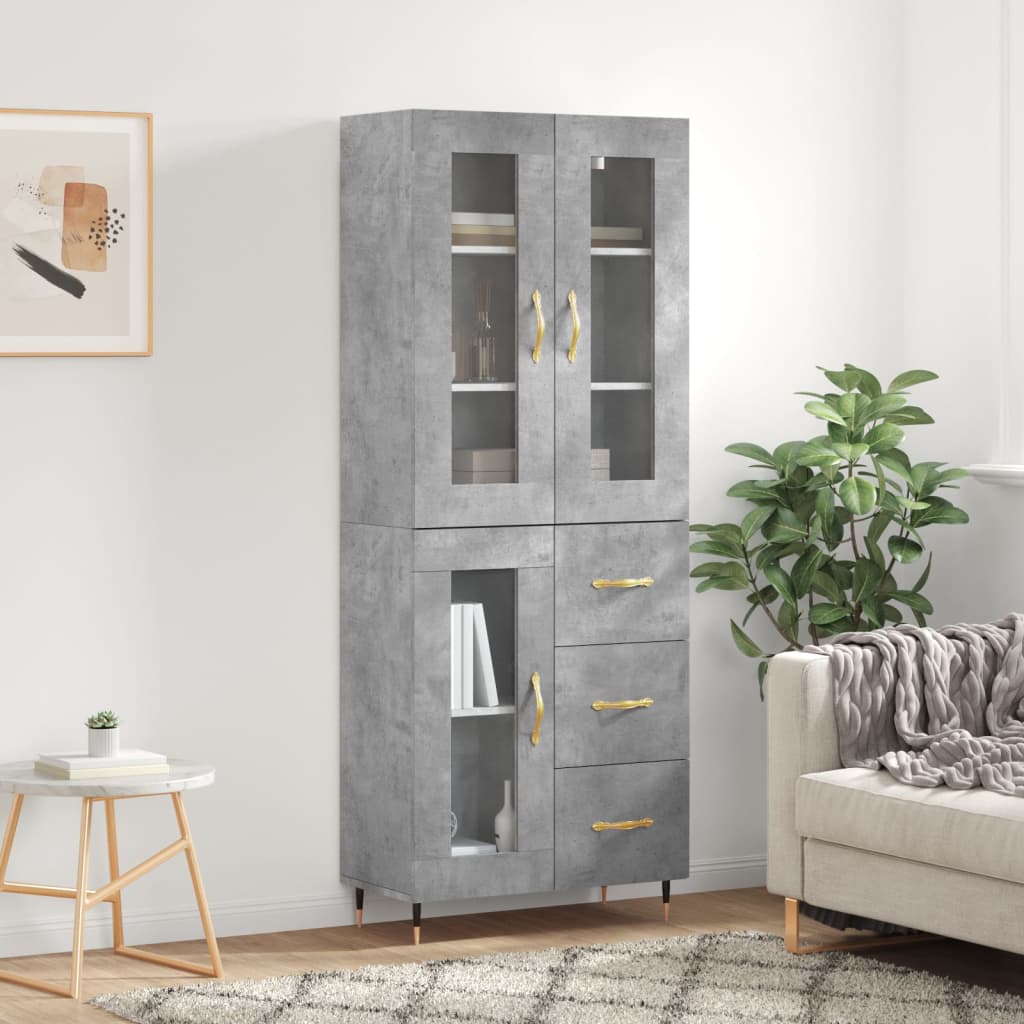 Hoge kast 69,5x34x180 cm bewerkt hout betongrijs is nu te koop bij PeponiXL, paradijselijk wonen!