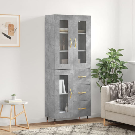 Hoge kast 69,5x34x180 cm bewerkt hout betongrijs is nu te koop bij PeponiXL, paradijselijk wonen!