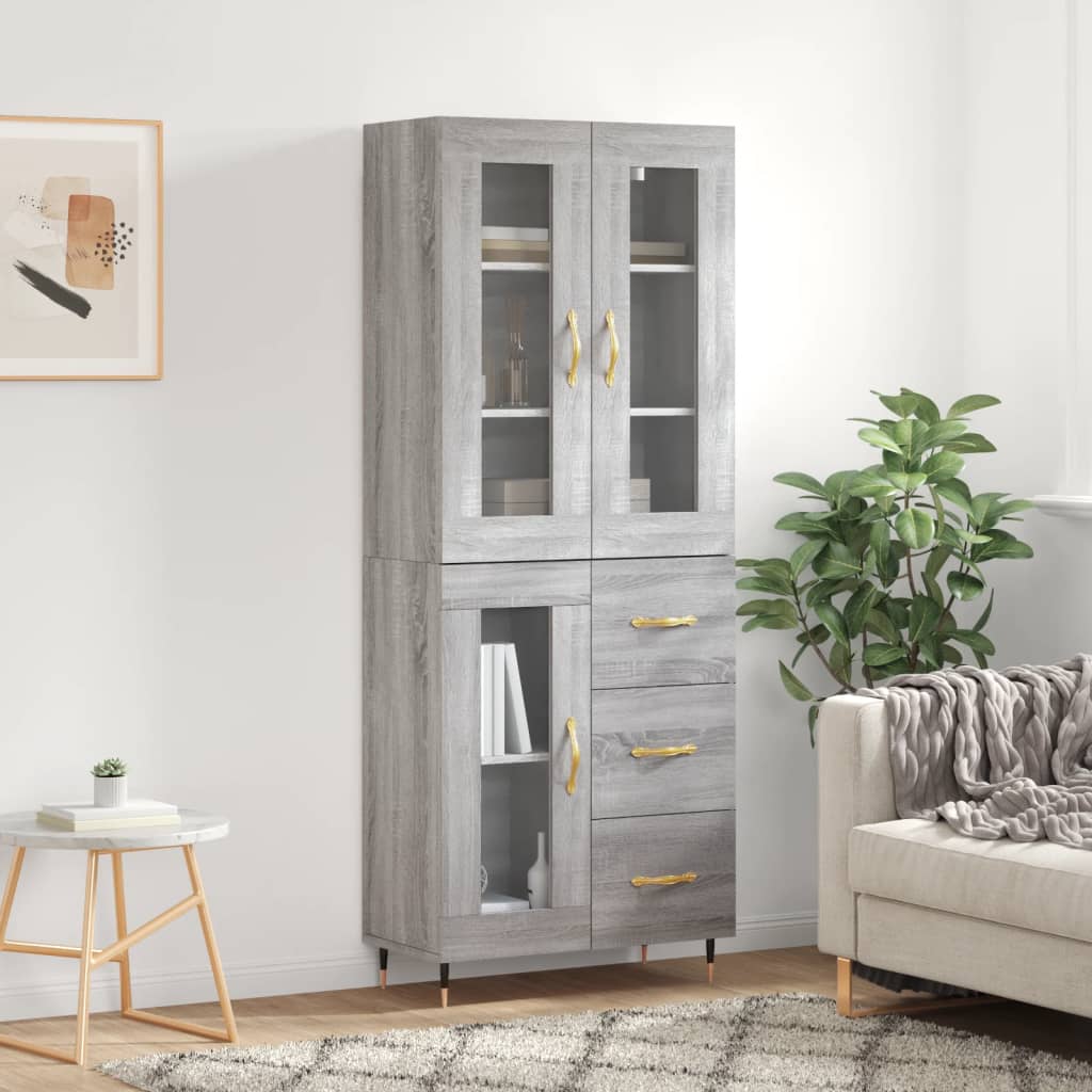 Hoge kast 69,5x34x180 cm bewerkt hout grijs sonoma eikenkleurig is nu te koop bij PeponiXL, paradijselijk wonen!
