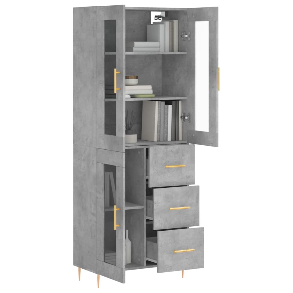 Hoge kast 69,5x34x180 cm bewerkt hout betongrijs is nu te koop bij PeponiXL, paradijselijk wonen!
