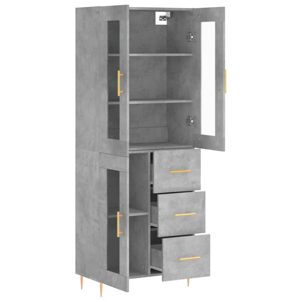 Hoge kast 69,5x34x180 cm bewerkt hout betongrijs is nu te koop bij PeponiXL, paradijselijk wonen!