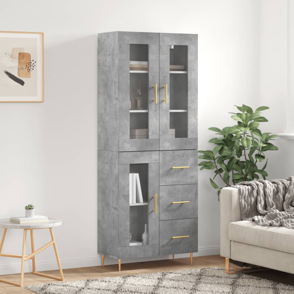 Hoge kast 69,5x34x180 cm bewerkt hout betongrijs is nu te koop bij PeponiXL, paradijselijk wonen!