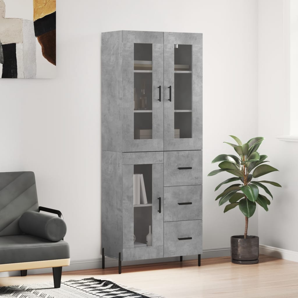 Hoge kast 69,5x34x180 cm bewerkt hout betongrijs is nu te koop bij PeponiXL, paradijselijk wonen!