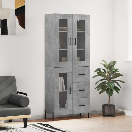Hoge kast 69,5x34x180 cm bewerkt hout betongrijs is nu te koop bij PeponiXL, paradijselijk wonen!