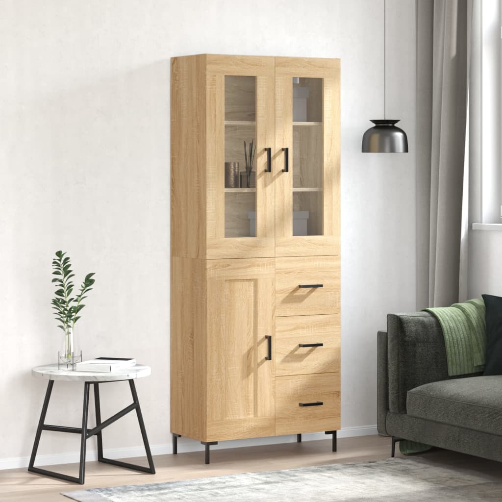 Hoge kast 69,5x34x180 cm bewerkt hout sonoma eikenkleurig is nu te koop bij PeponiXL, paradijselijk wonen!