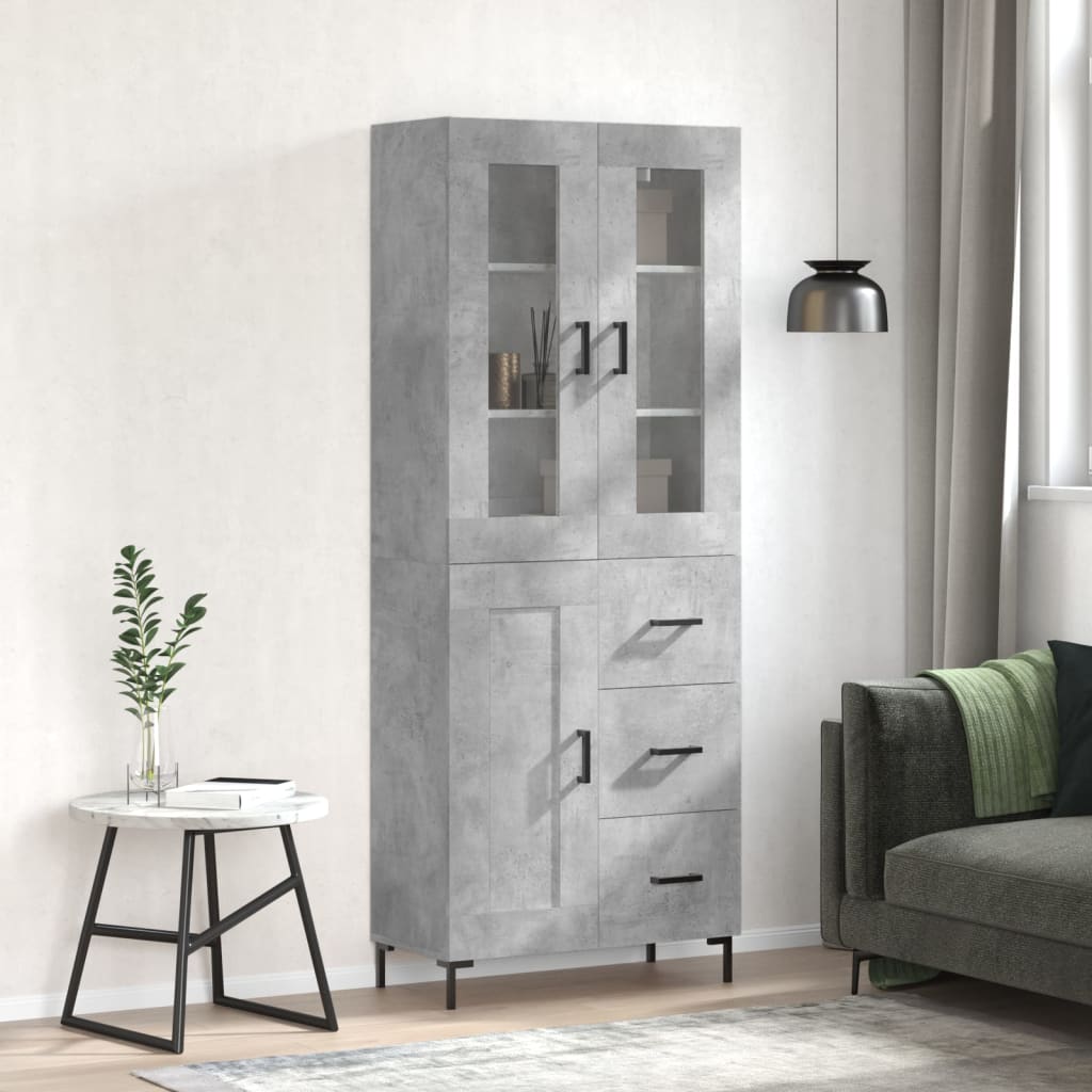 Hoge kast 69,5x34x180 cm bewerkt hout betongrijs is nu te koop bij PeponiXL, paradijselijk wonen!