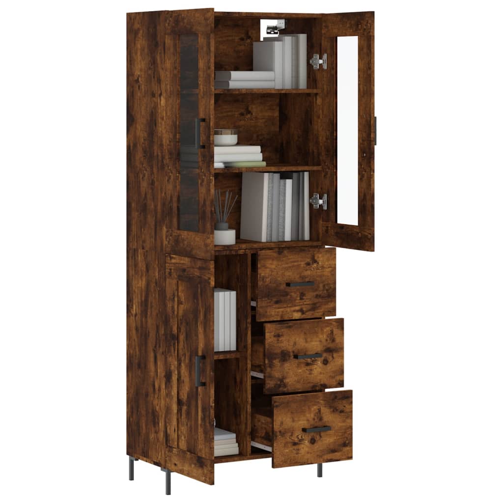 Hoge kast 69,5x34x180 cm bewerkt hout gerookt eikenkleurig is nu te koop bij PeponiXL, paradijselijk wonen!