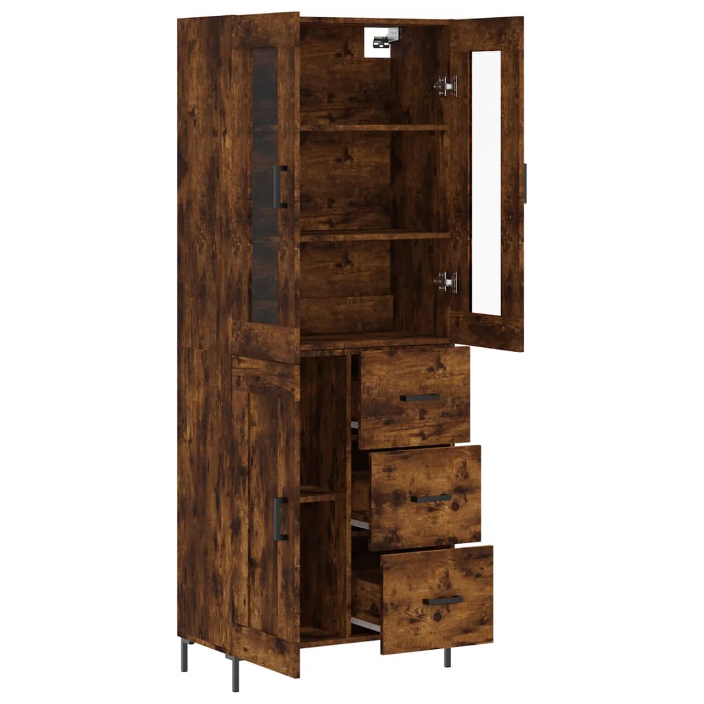 Hoge kast 69,5x34x180 cm bewerkt hout gerookt eikenkleurig is nu te koop bij PeponiXL, paradijselijk wonen!