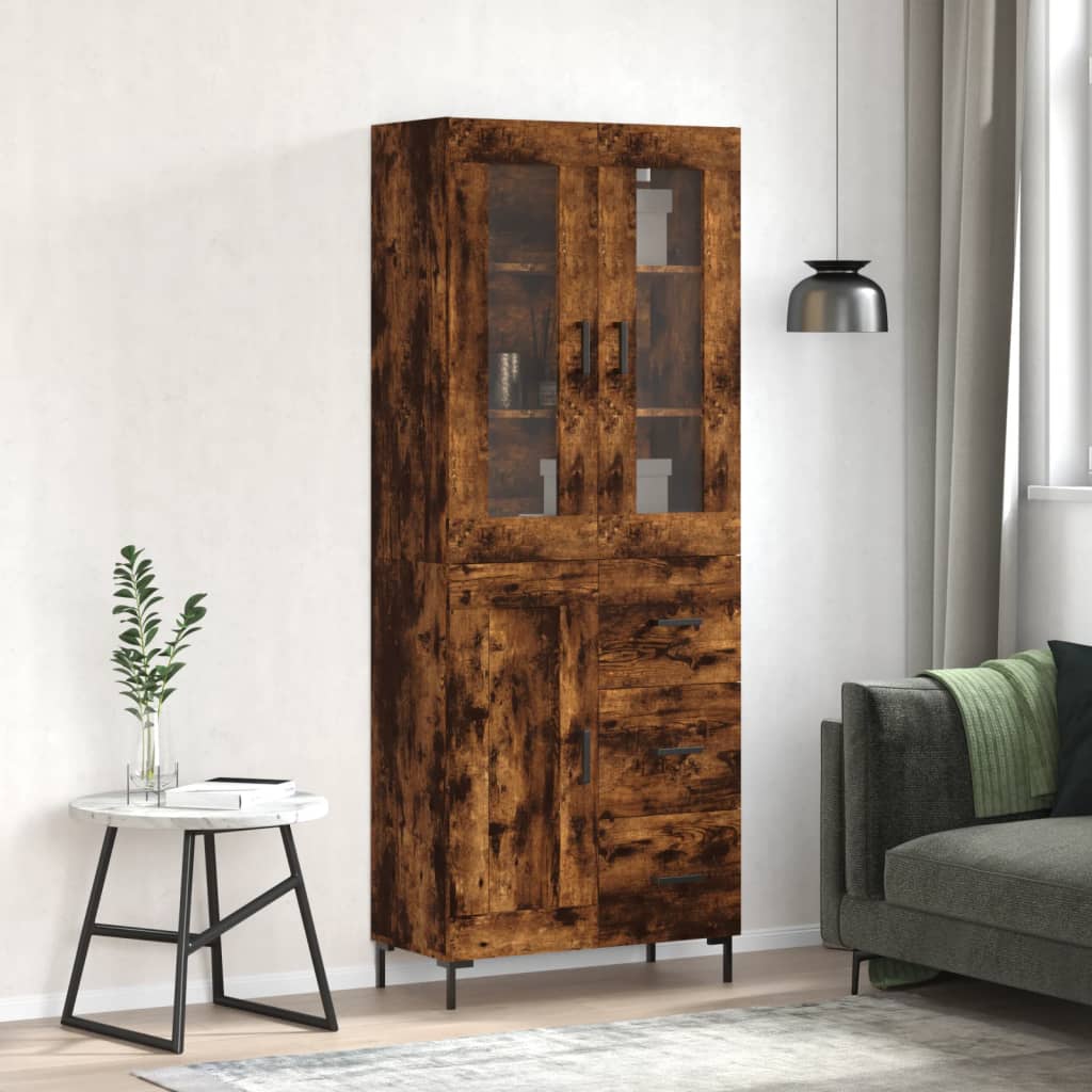 Hoge kast 69,5x34x180 cm bewerkt hout gerookt eikenkleurig is nu te koop bij PeponiXL, paradijselijk wonen!