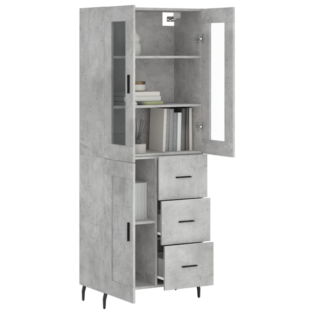 Hoge kast 69,5x34x180 cm bewerkt hout betongrijs is nu te koop bij PeponiXL, paradijselijk wonen!