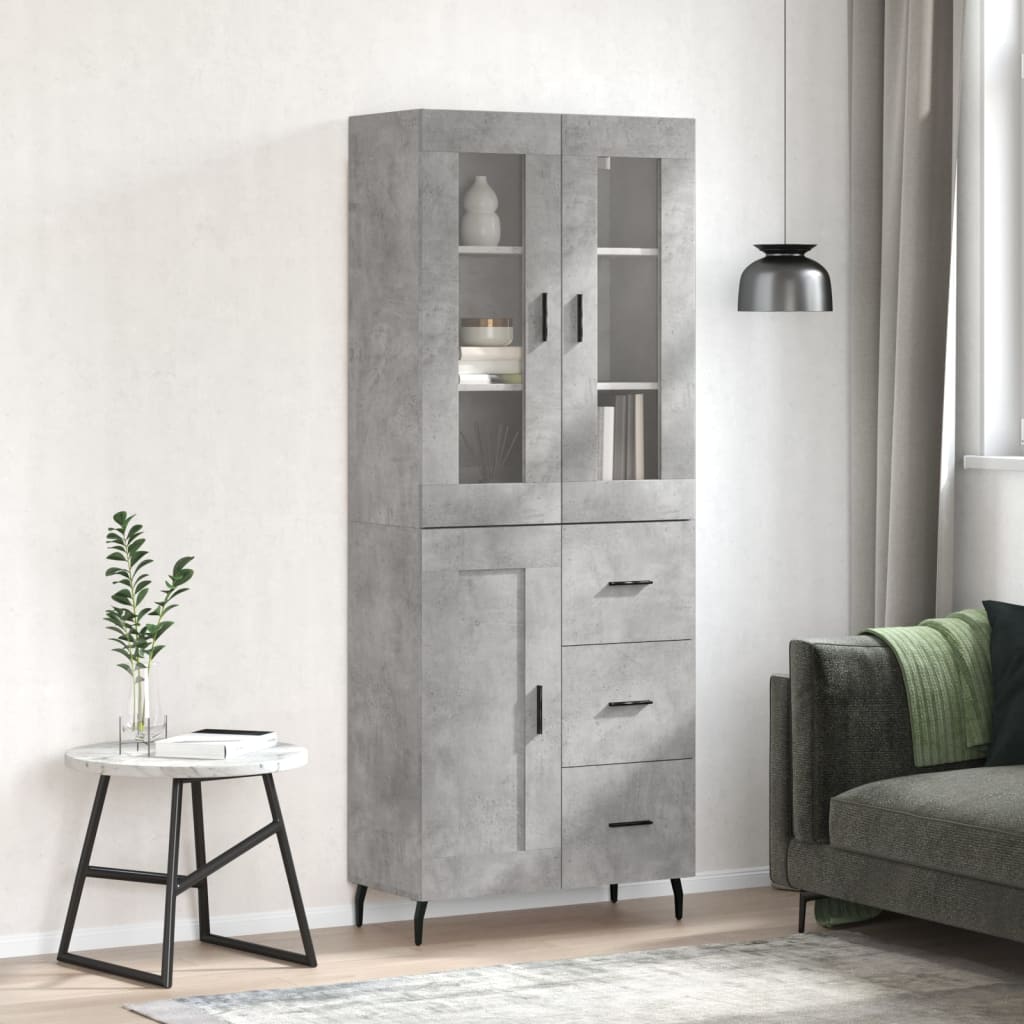 Hoge kast 69,5x34x180 cm bewerkt hout betongrijs is nu te koop bij PeponiXL, paradijselijk wonen!