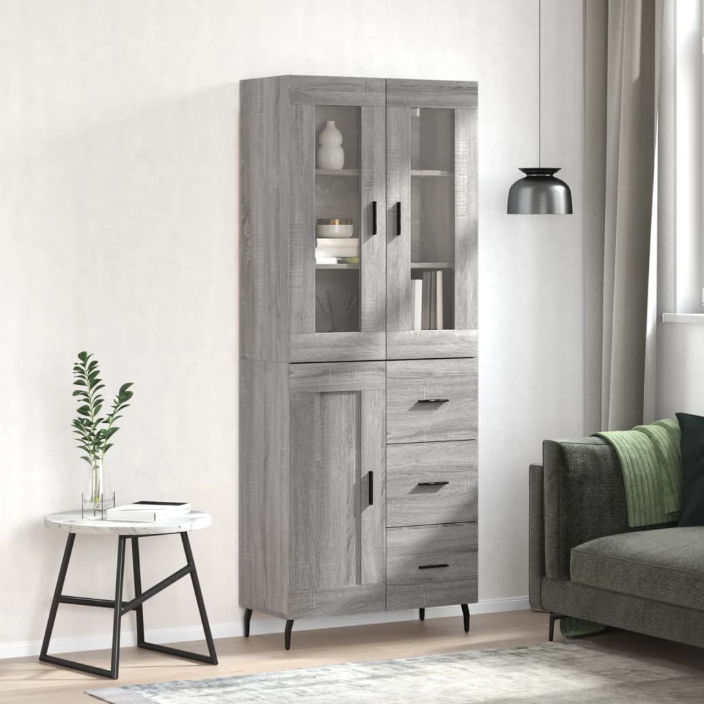 Hoge kast 69,5x34x180 cm bewerkt hout grijs sonoma eikenkleurig is nu te koop bij PeponiXL, paradijselijk wonen!