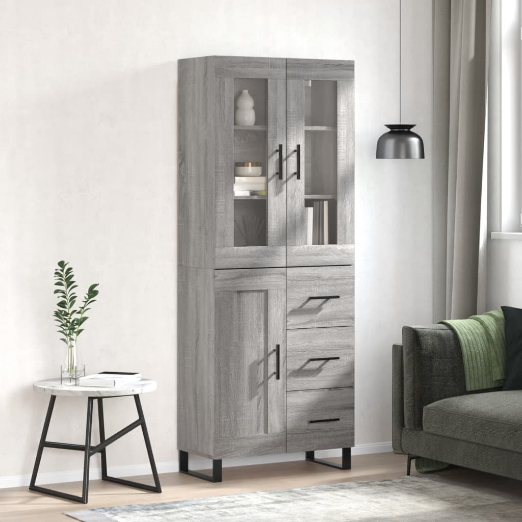 Hoge kast 69,5x34x180 cm bewerkt hout grijs sonoma eikenkleurig is nu te koop bij PeponiXL, paradijselijk wonen!