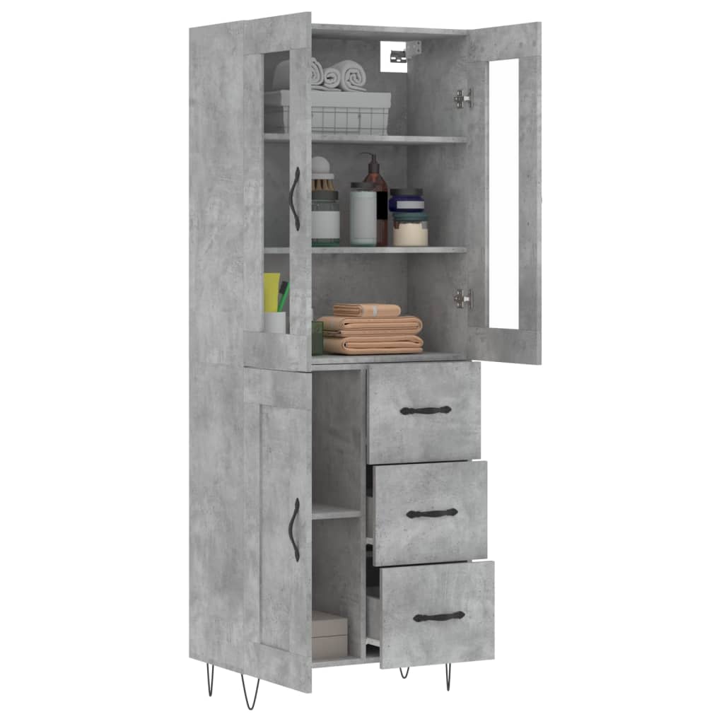 Hoge kast 69,5x34x180 cm bewerkt hout betongrijs is nu te koop bij PeponiXL, paradijselijk wonen!
