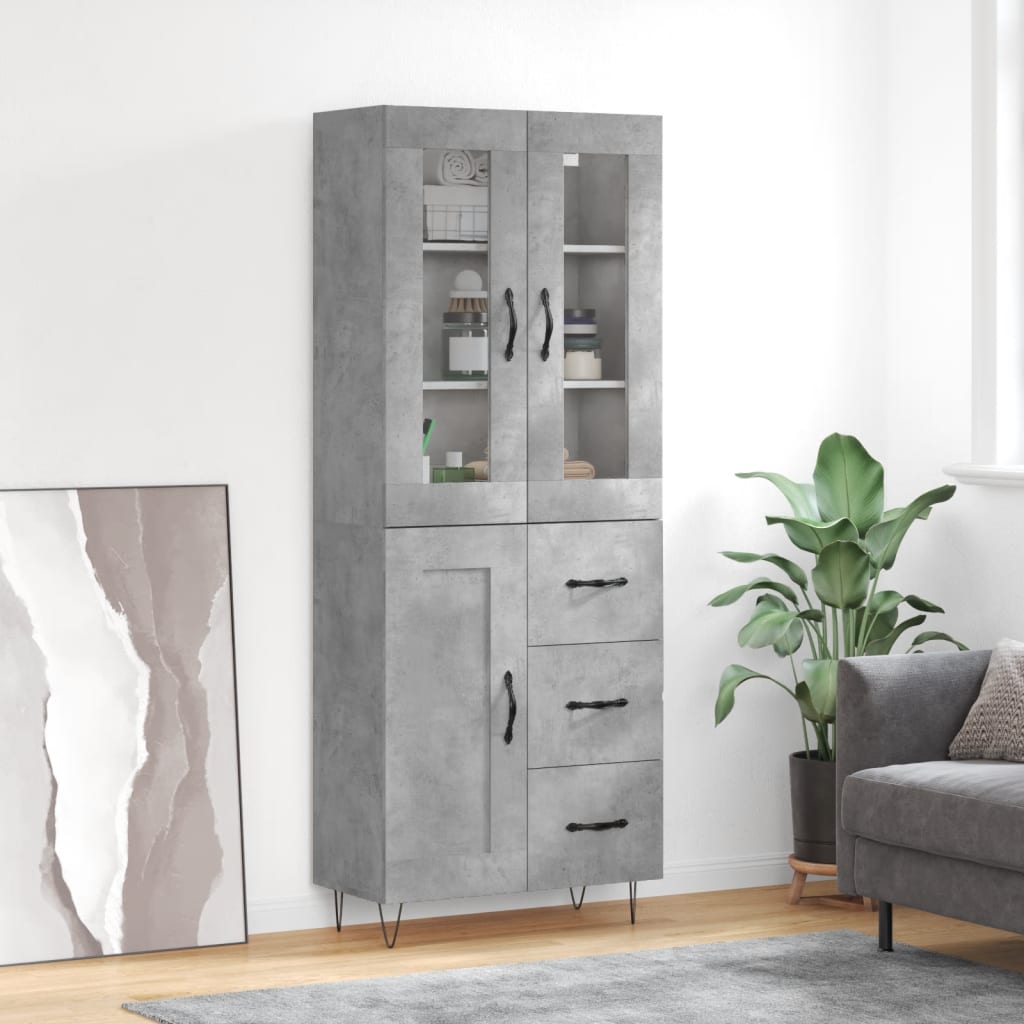 Hoge kast 69,5x34x180 cm bewerkt hout betongrijs is nu te koop bij PeponiXL, paradijselijk wonen!