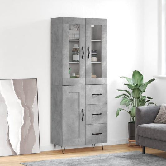 Hoge kast 69,5x34x180 cm bewerkt hout betongrijs is nu te koop bij PeponiXL, paradijselijk wonen!