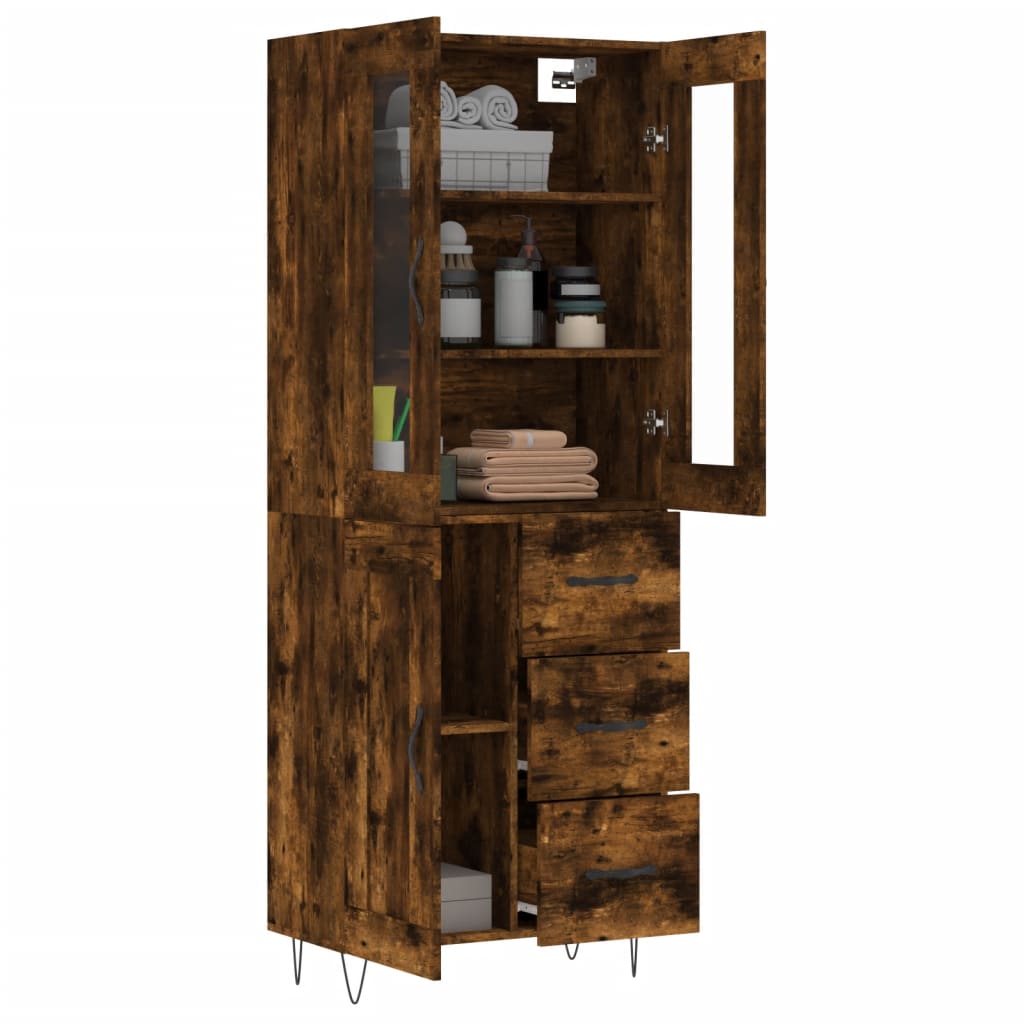 Hoge kast 69,5x34x180 cm bewerkt hout gerookt eikenkleurig is nu te koop bij PeponiXL, paradijselijk wonen!