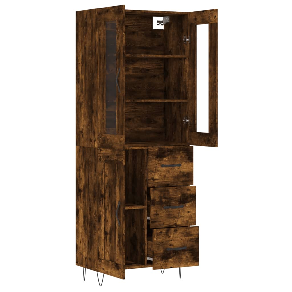 Hoge kast 69,5x34x180 cm bewerkt hout gerookt eikenkleurig is nu te koop bij PeponiXL, paradijselijk wonen!