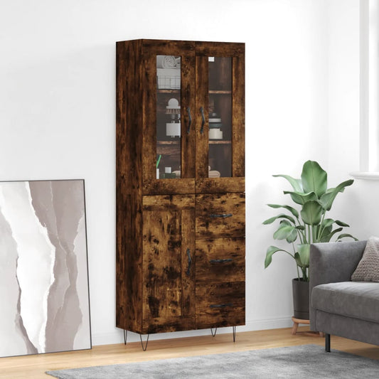 Hoge kast 69,5x34x180 cm bewerkt hout gerookt eikenkleurig is nu te koop bij PeponiXL, paradijselijk wonen!
