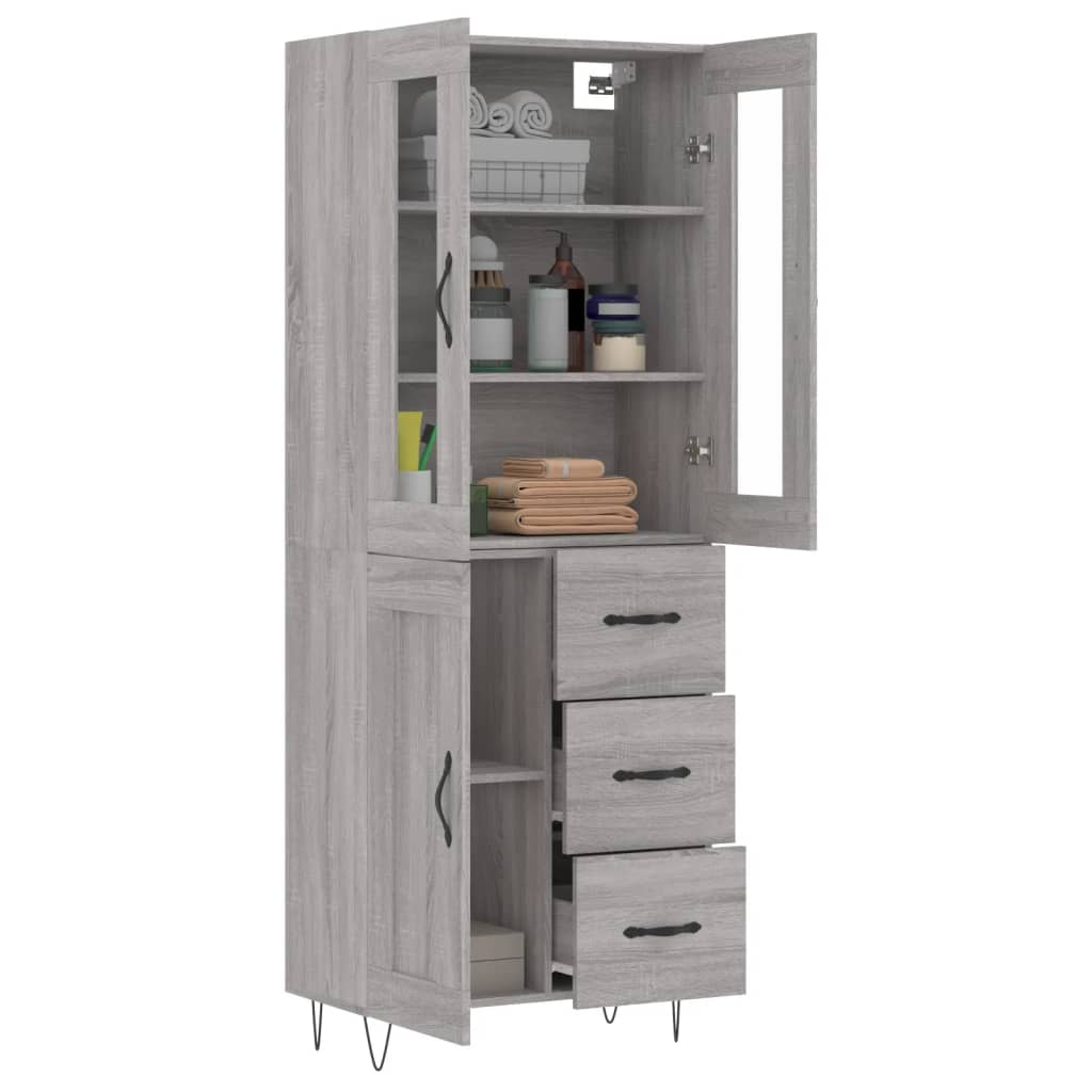 Hoge kast 69,5x34x180 cm bewerkt hout grijs sonoma eikenkleurig is nu te koop bij PeponiXL, paradijselijk wonen!
