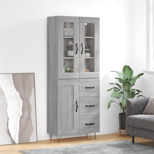 Hoge kast 69,5x34x180 cm bewerkt hout grijs sonoma eikenkleurig is nu te koop bij PeponiXL, paradijselijk wonen!