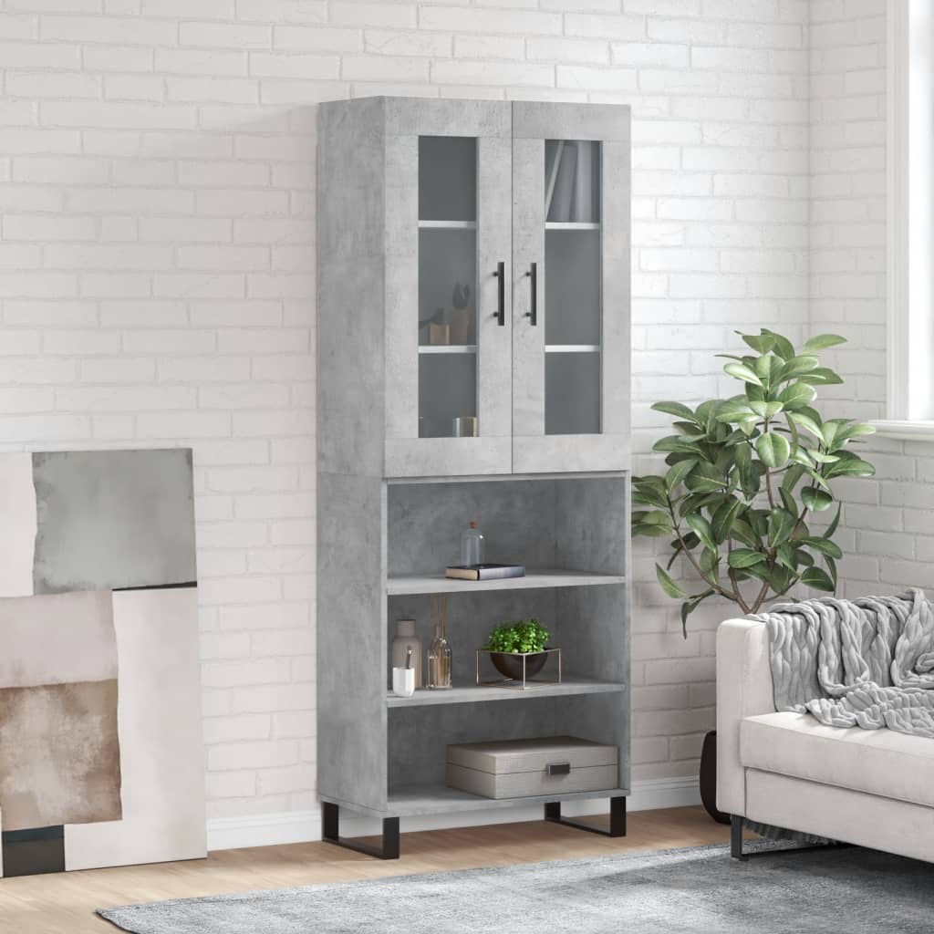 Hoge kast 69,5x34x180 cm bewerkt hout betongrijs is nu te koop bij PeponiXL, paradijselijk wonen!