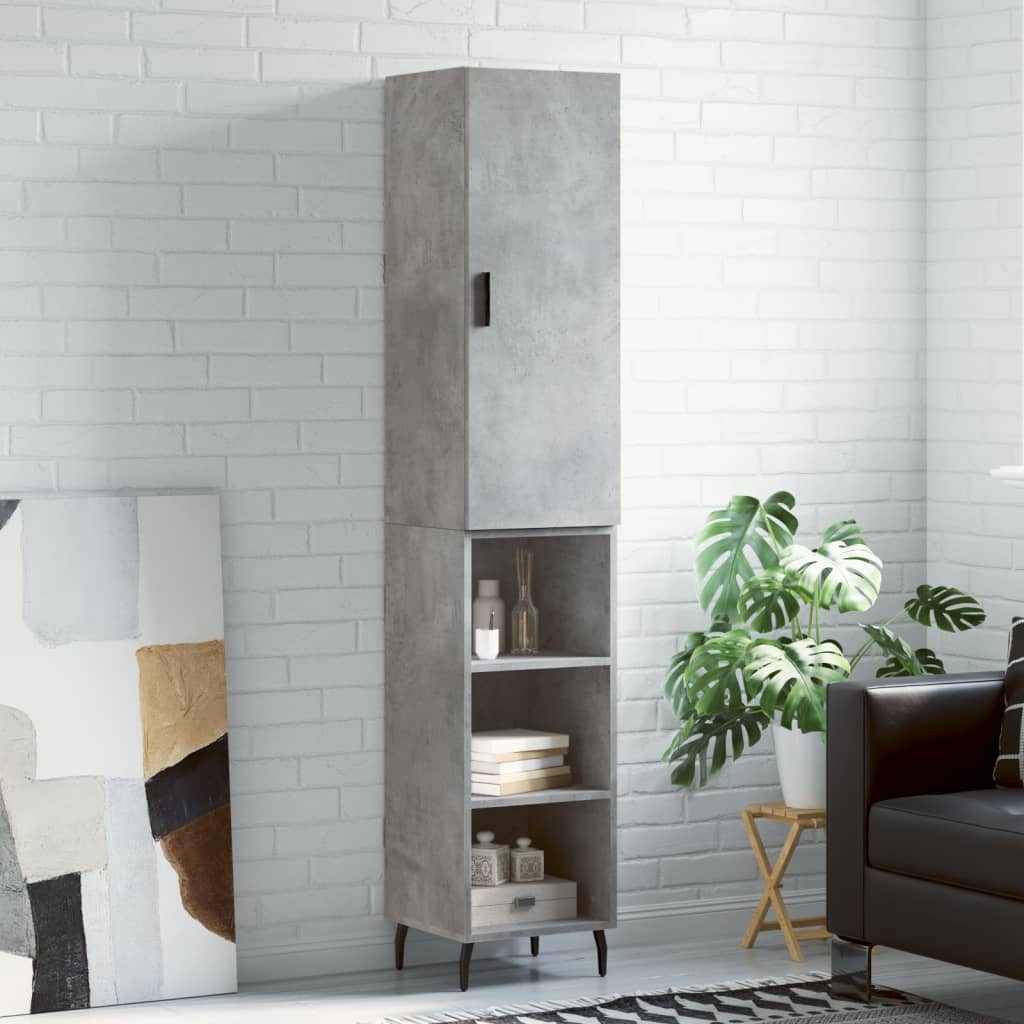 Hoge kast 34,5x34x180 cm bewerkt hout betongrijs is nu te koop bij PeponiXL, paradijselijk wonen!