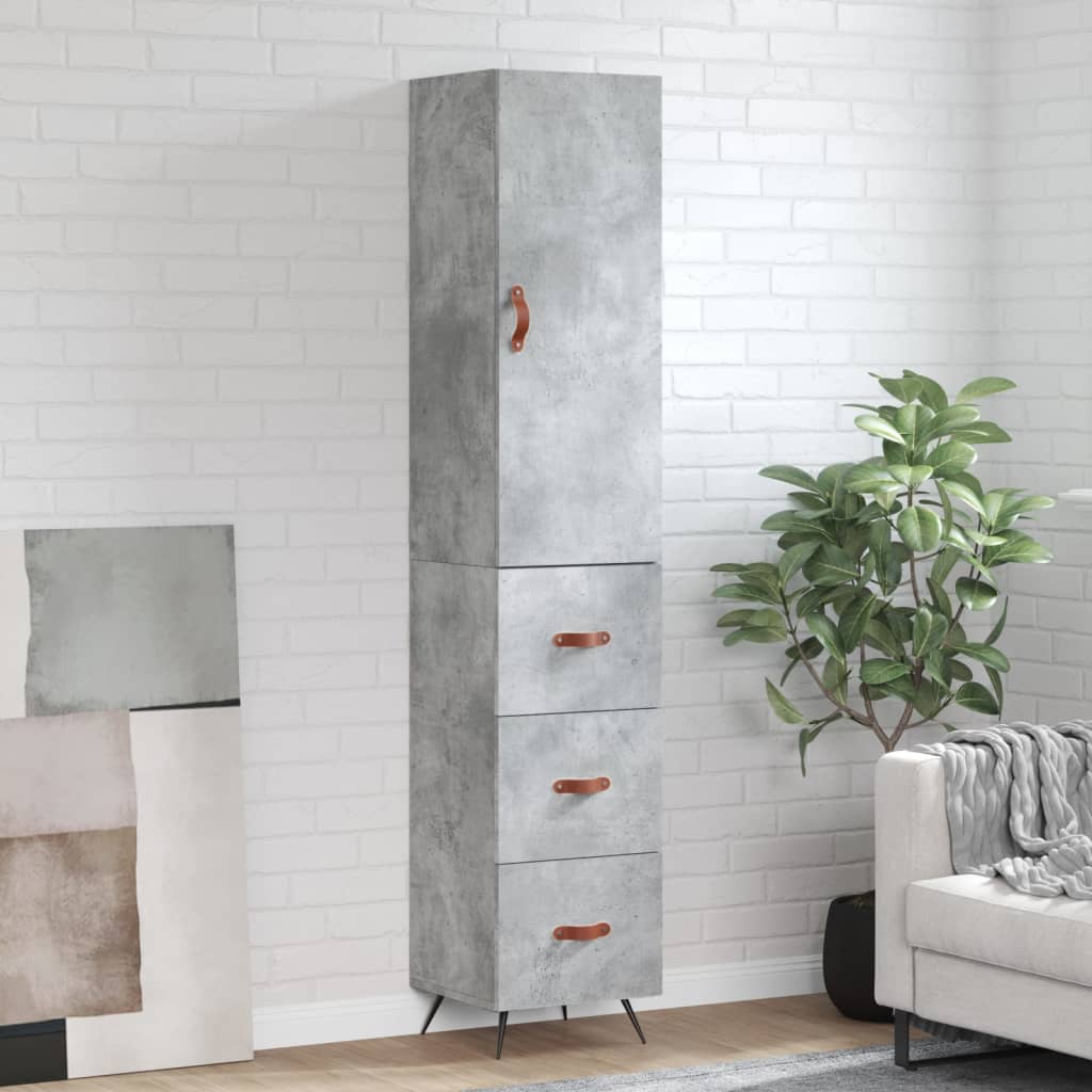 Hoge kast 34,5x34x180 cm bewerkt hout betongrijs is nu te koop bij PeponiXL, paradijselijk wonen!