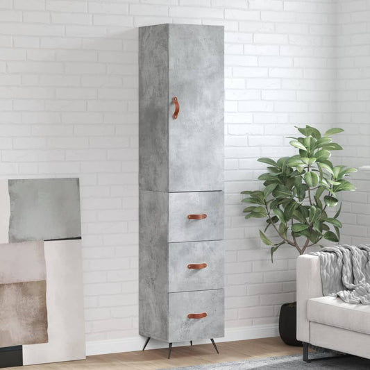 Hoge kast 34,5x34x180 cm bewerkt hout betongrijs is nu te koop bij PeponiXL, paradijselijk wonen!