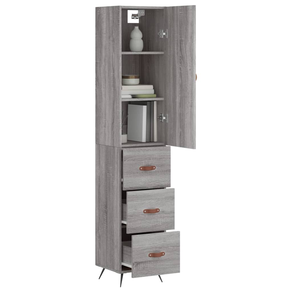 Hoge kast 34,5x34x180 cm bewerkt hout grijs sonoma eikenkleurig is nu te koop bij PeponiXL, paradijselijk wonen!