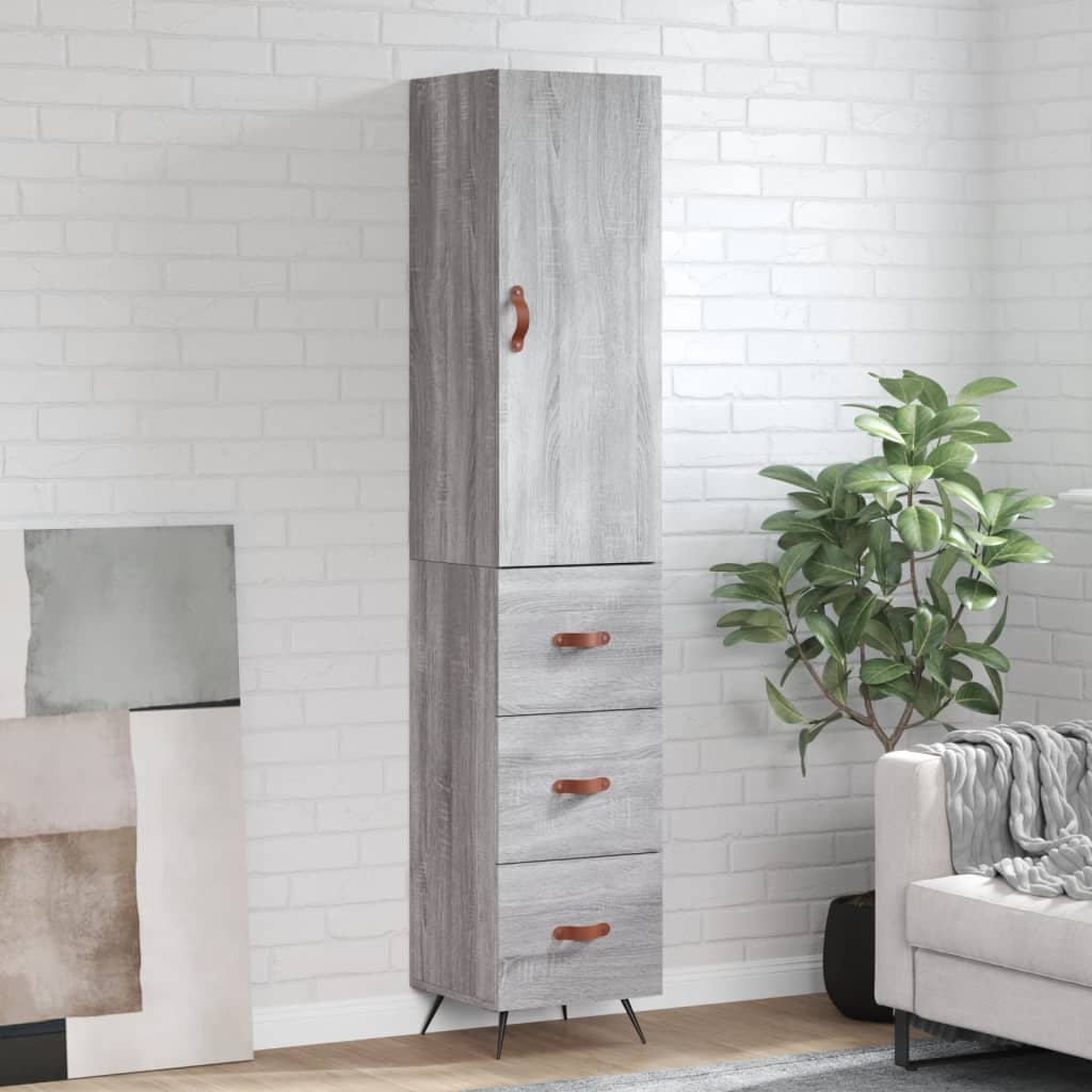 Hoge kast 34,5x34x180 cm bewerkt hout grijs sonoma eikenkleurig is nu te koop bij PeponiXL, paradijselijk wonen!