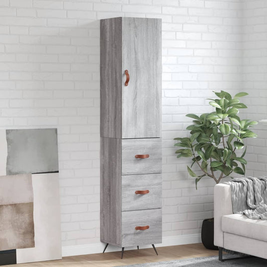 Hoge kast 34,5x34x180 cm bewerkt hout grijs sonoma eikenkleurig is nu te koop bij PeponiXL, paradijselijk wonen!