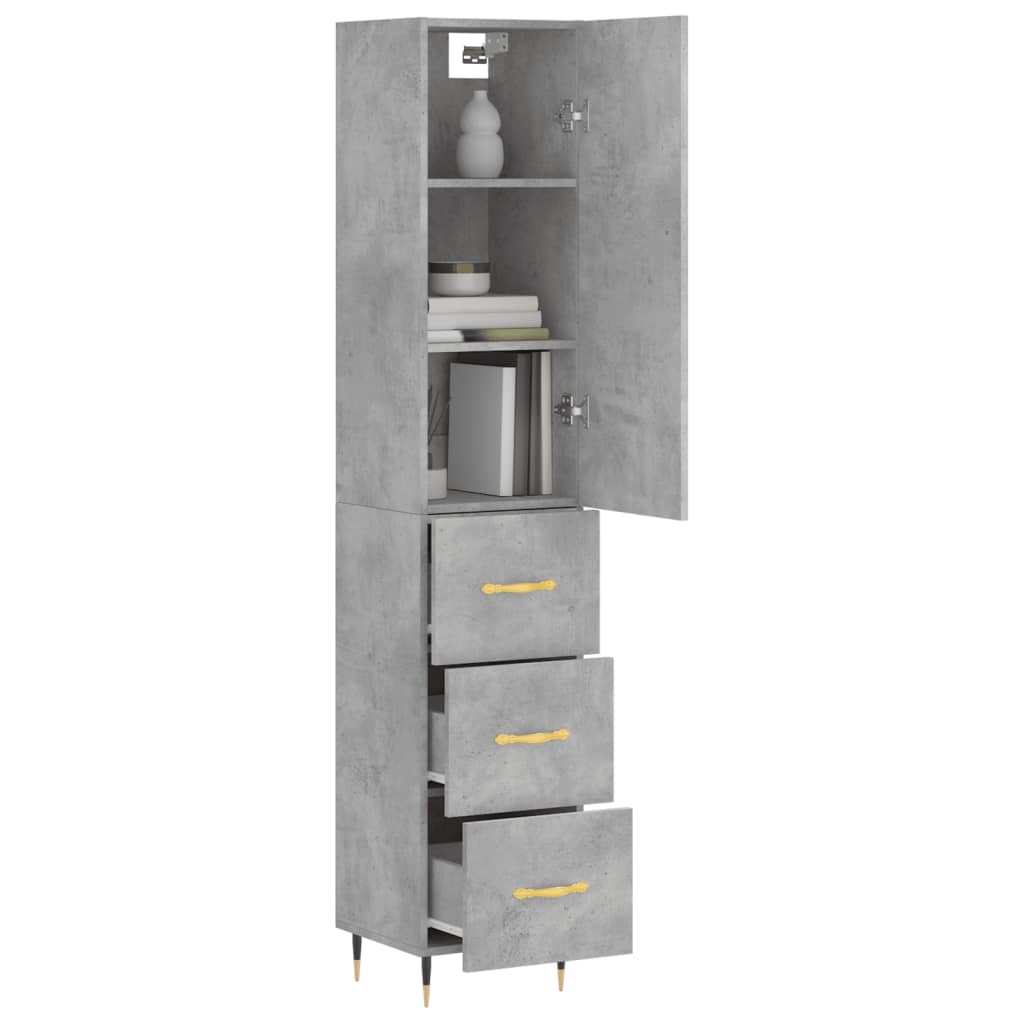 Hoge kast 34,5x34x180 cm bewerkt hout betongrijs is nu te koop bij PeponiXL, paradijselijk wonen!