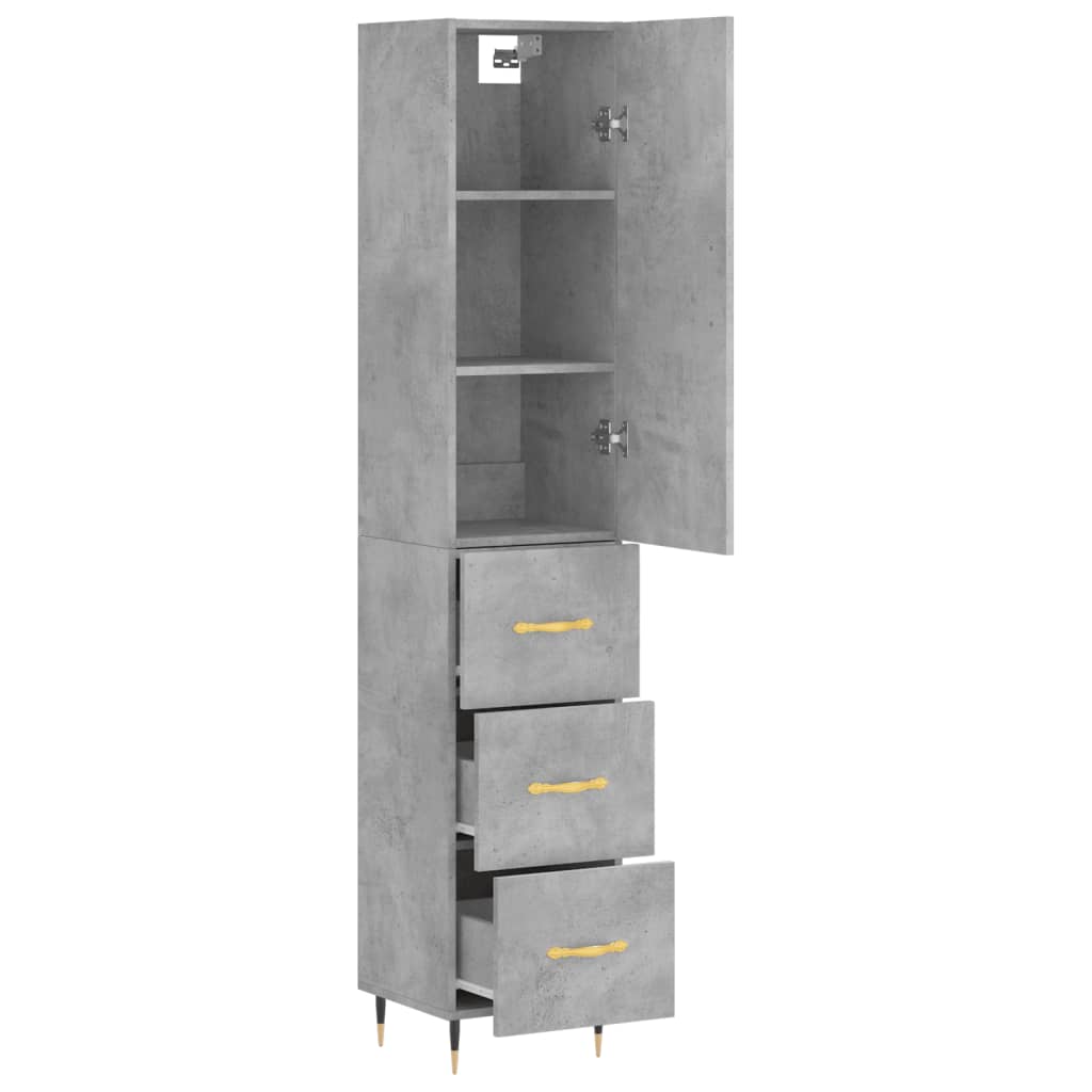 Hoge kast 34,5x34x180 cm bewerkt hout betongrijs is nu te koop bij PeponiXL, paradijselijk wonen!