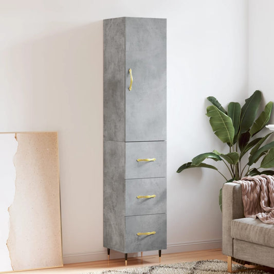 Hoge kast 34,5x34x180 cm bewerkt hout betongrijs is nu te koop bij PeponiXL, paradijselijk wonen!