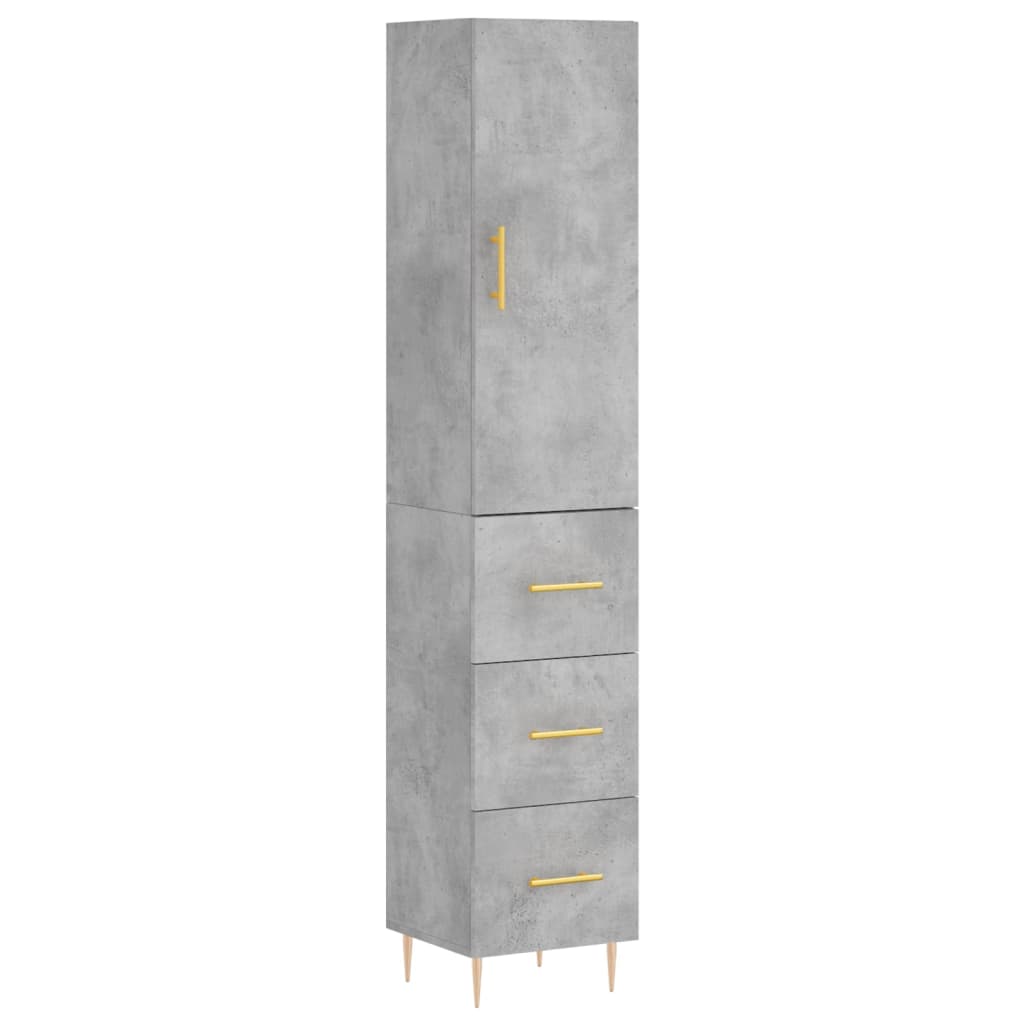 Hoge kast 34,5x34x180 cm bewerkt hout betongrijs is nu te koop bij PeponiXL, paradijselijk wonen!
