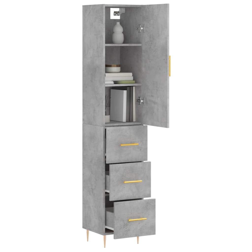 Hoge kast 34,5x34x180 cm bewerkt hout betongrijs is nu te koop bij PeponiXL, paradijselijk wonen!