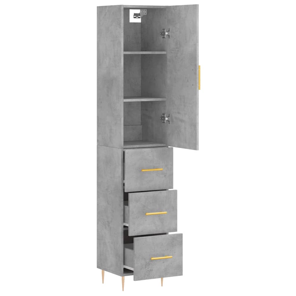 Hoge kast 34,5x34x180 cm bewerkt hout betongrijs is nu te koop bij PeponiXL, paradijselijk wonen!